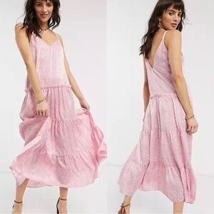 NEW Topshop Pink White Floral Tiered Prairie Slip Spring Summer Feminine Dress